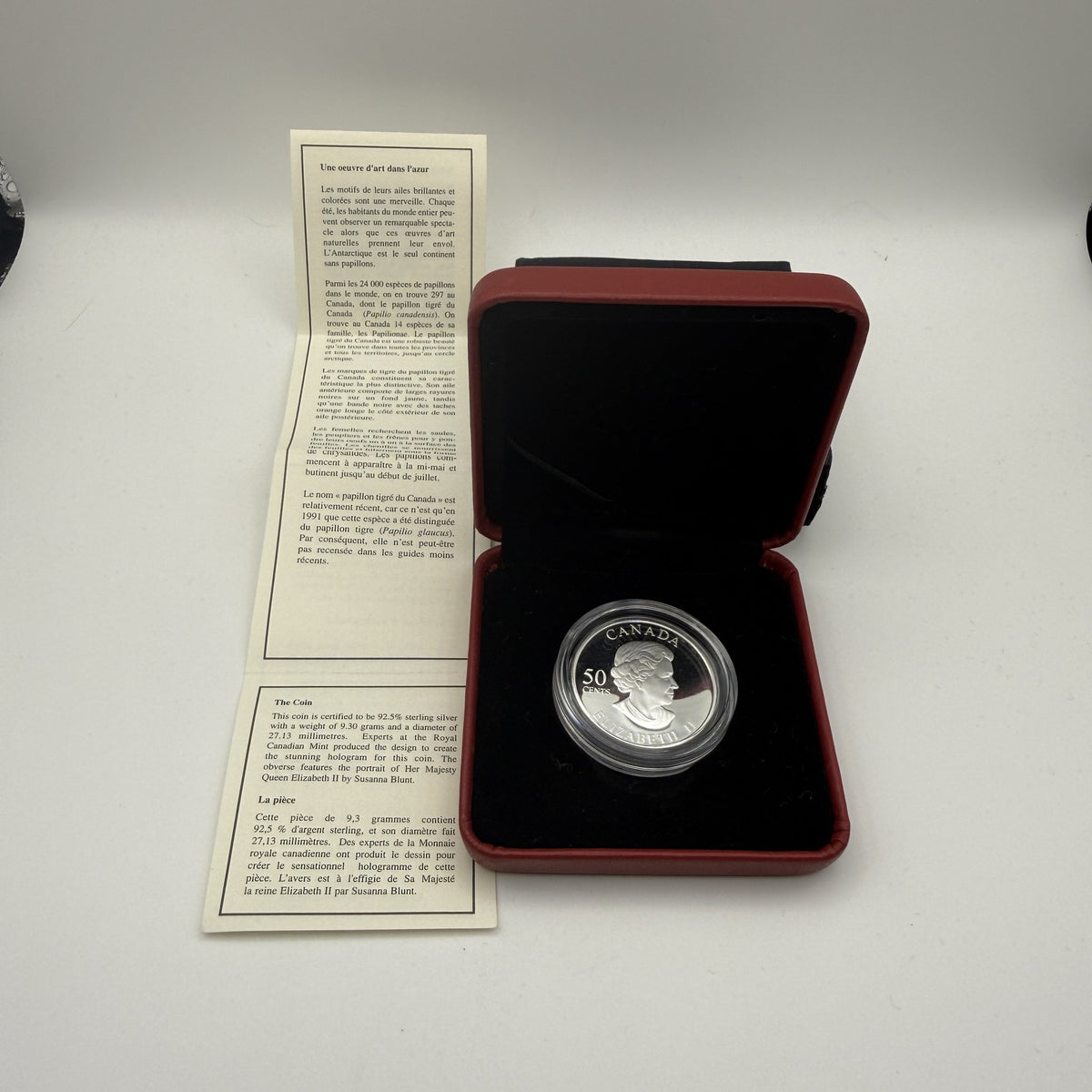2004 Canada 50 Cents Canadian Tiger Swallowtail Butterfly Hologram Sterling Silver Proof - back