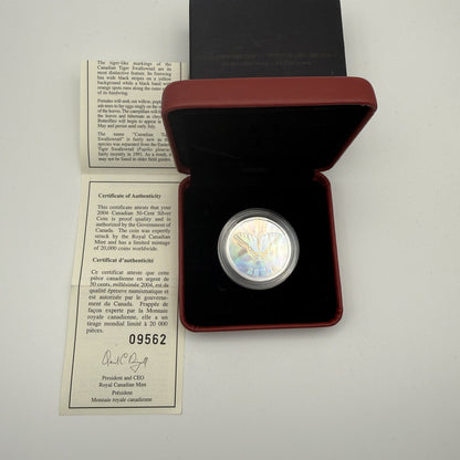 2004 Canada 50 Cents Canadian Tiger Swallowtail Butterfly Hologram Sterling Silver Proof - packaging