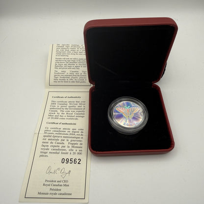 2004 Canada 50 Cents Canadian Tiger Swallowtail Butterfly Hologram Sterling Silver Proof - packaging