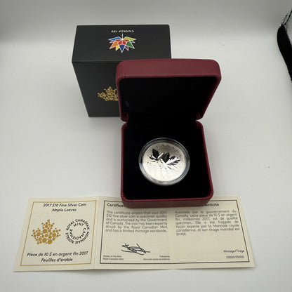 2017 Canada $10 Maple Leaves Fine Silver Coin Canada 150 - front