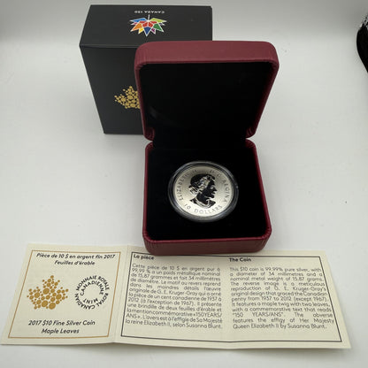 2017 Canada $10 Maple Leaves Fine Silver Coin Canada 150 - back