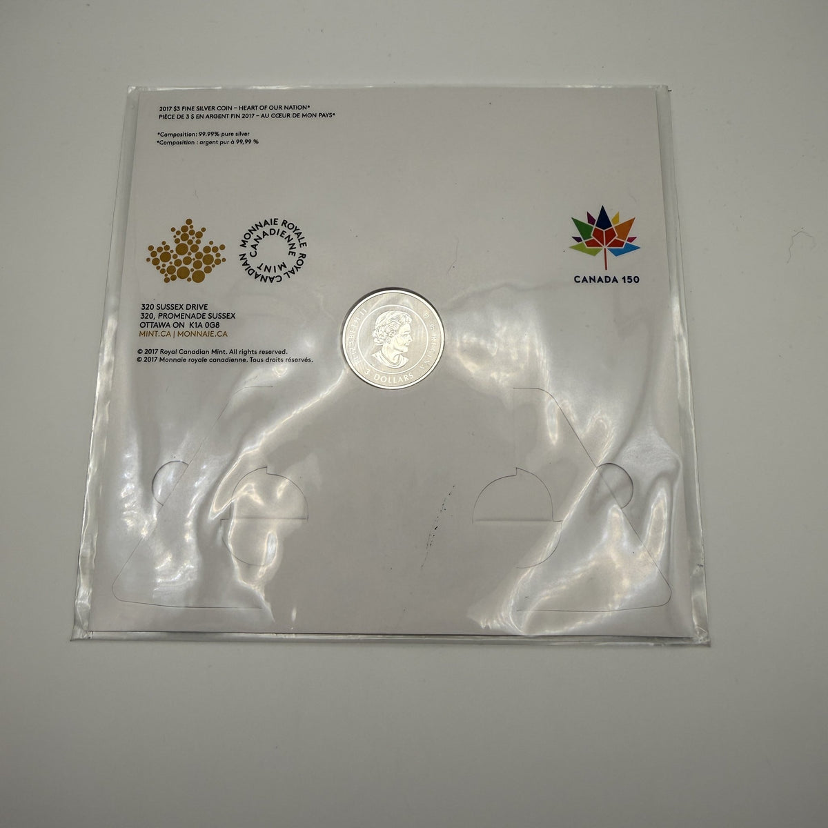 2017 Canada $3 Heart of Our Nation Fine Silver Coin - back