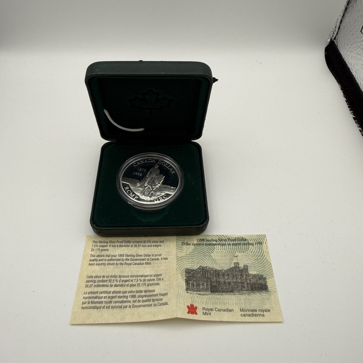 1998 Canada RCMP 125th Proof Dollar - Case & card - packaging