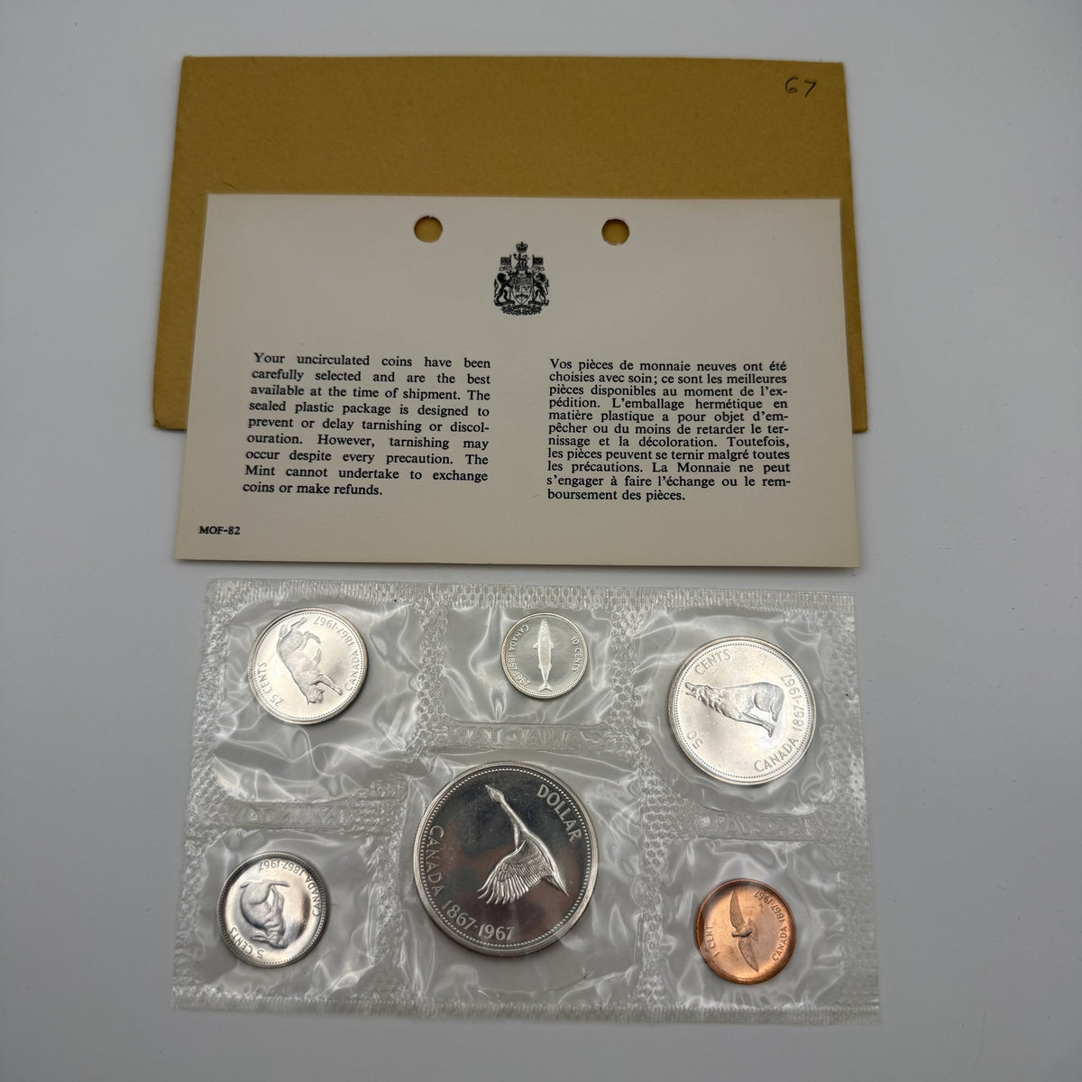 1967 Canada Centennial Prooflike Set - Pliofilm + envelope & card - front