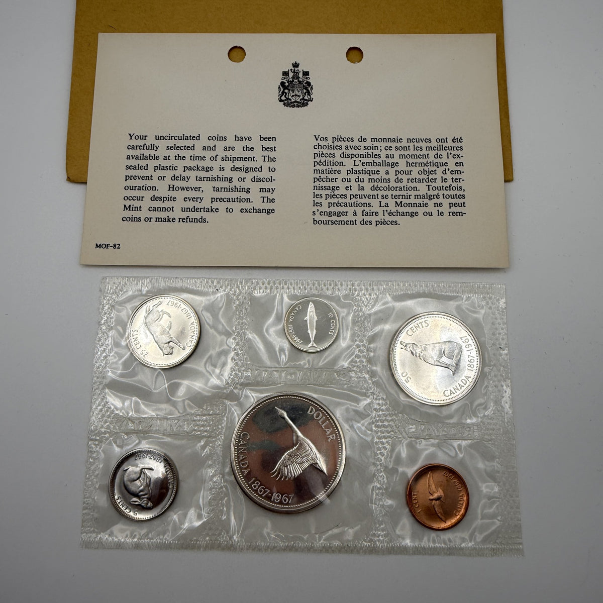 1967 Canada Centennial Prooflike Set - Pliofilm + envelope & card - front