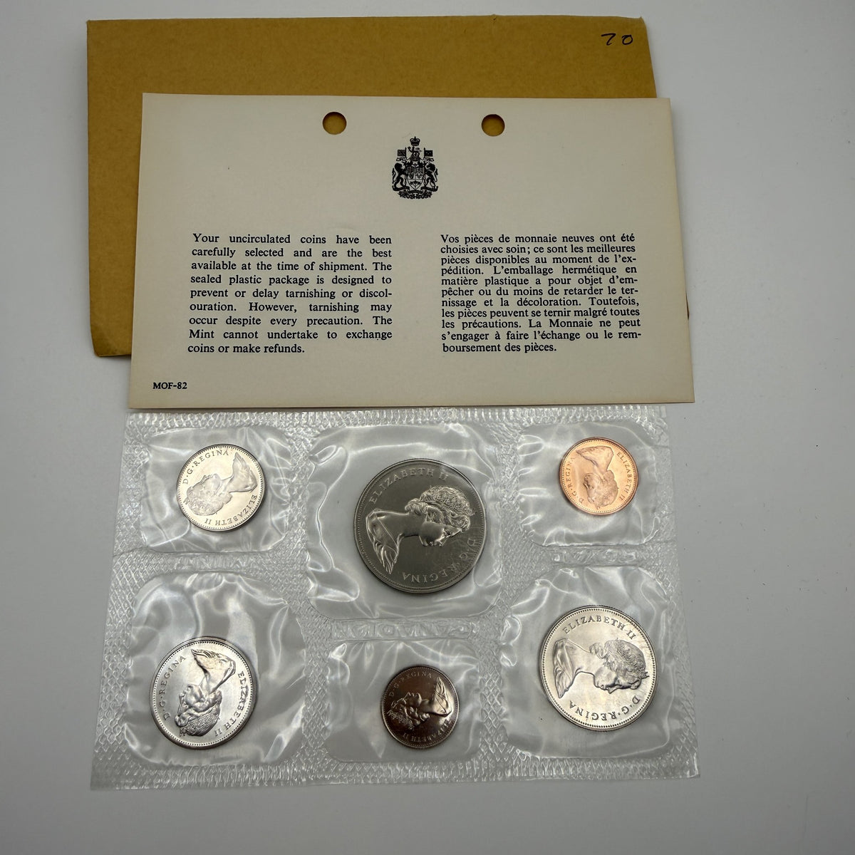 1970 Canada Prooflike Set - Pliofilm + envelope & card - back