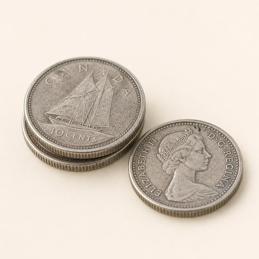 Canadian 80 percent silver dimes, 1937 to 1966, 3 coins (representative)
