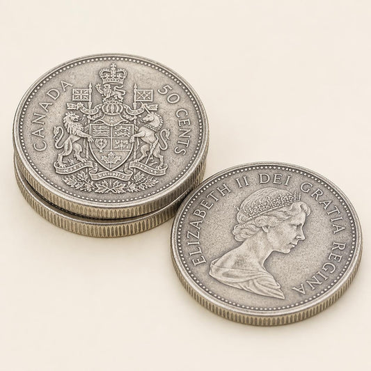 Canadian 80 percent silver half dollars, 1937 to 1966, 3 coins (representative)