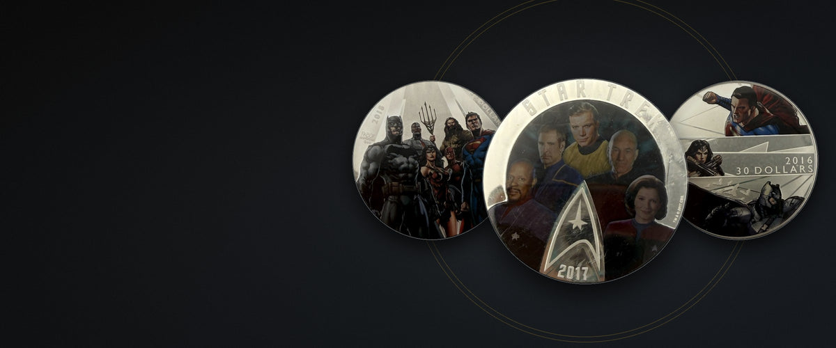 Star Trek and DC Justice League pure silver coloured proof coins