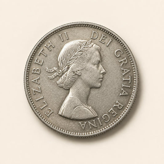 Canadian 80 percent silver quarter, 1937 to 1966, obverse (representative)
